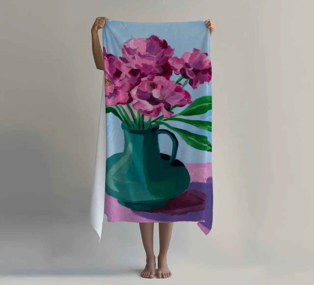 Vaso rosso Fiori rosa telo mare da FadeAura
