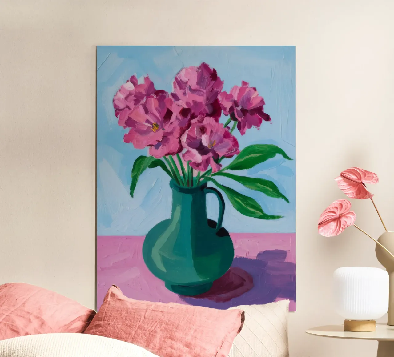 Vaso rosso Fiori rosa carta hahnemühle da FadeAura