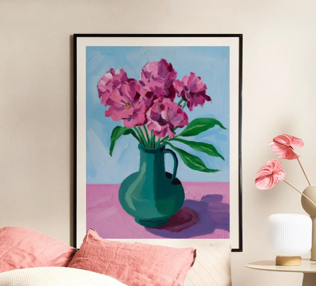 Vaso rosso Fiori rosa carta hahnemühle da FadeAura