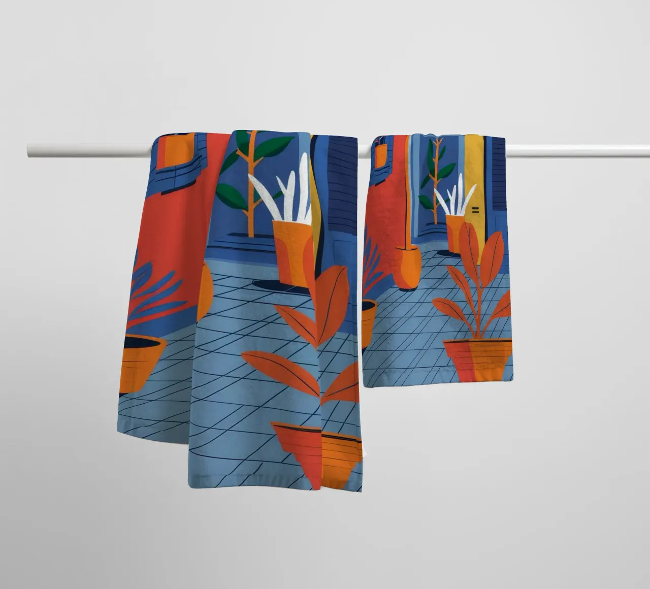 Orange Balcony View towel by Haven Fantasy