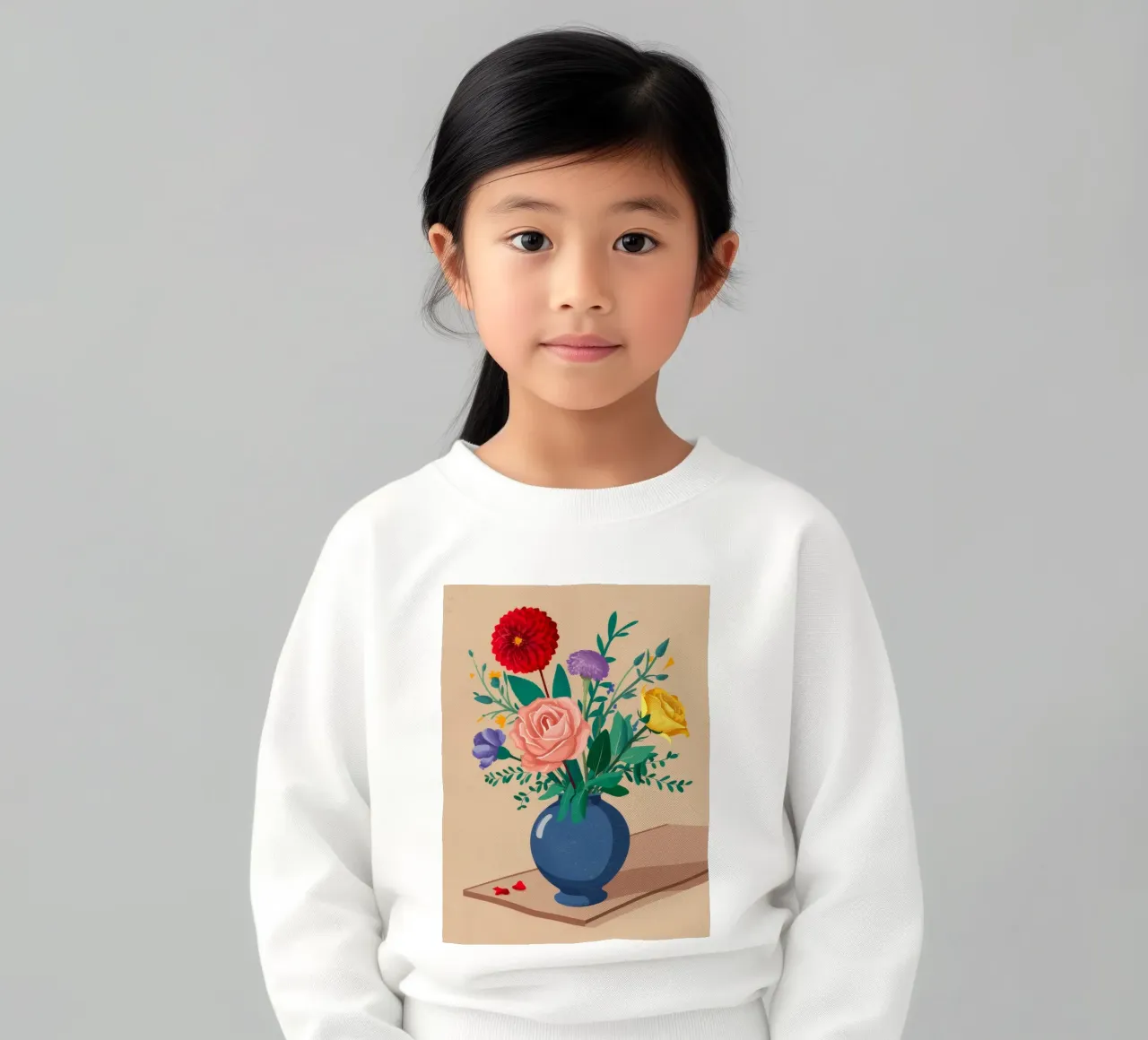 Blue Vase Mixed Bouquet kids sweatshirt by Muse Artworks