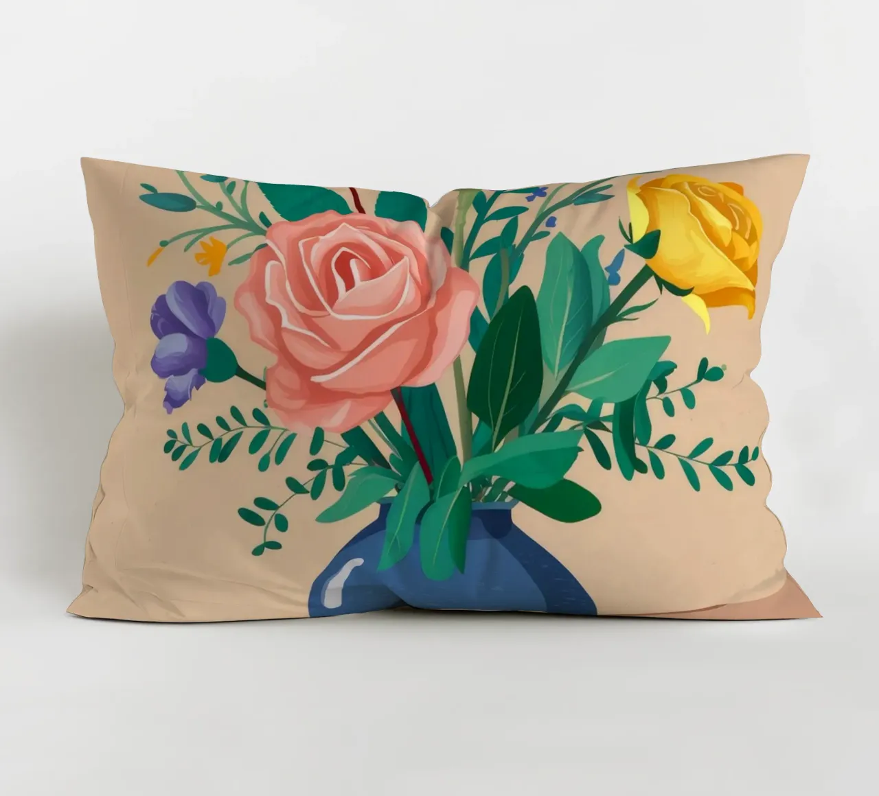 Bouquet misto in vaso blu cuscino da Muse Artworks