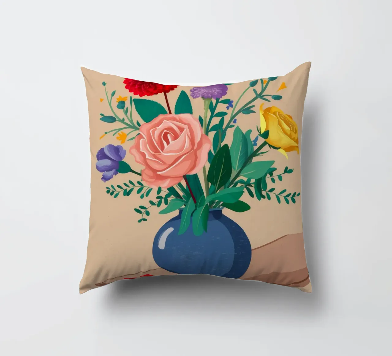 Bouquet misto in vaso blu cuscino da Muse Artworks
