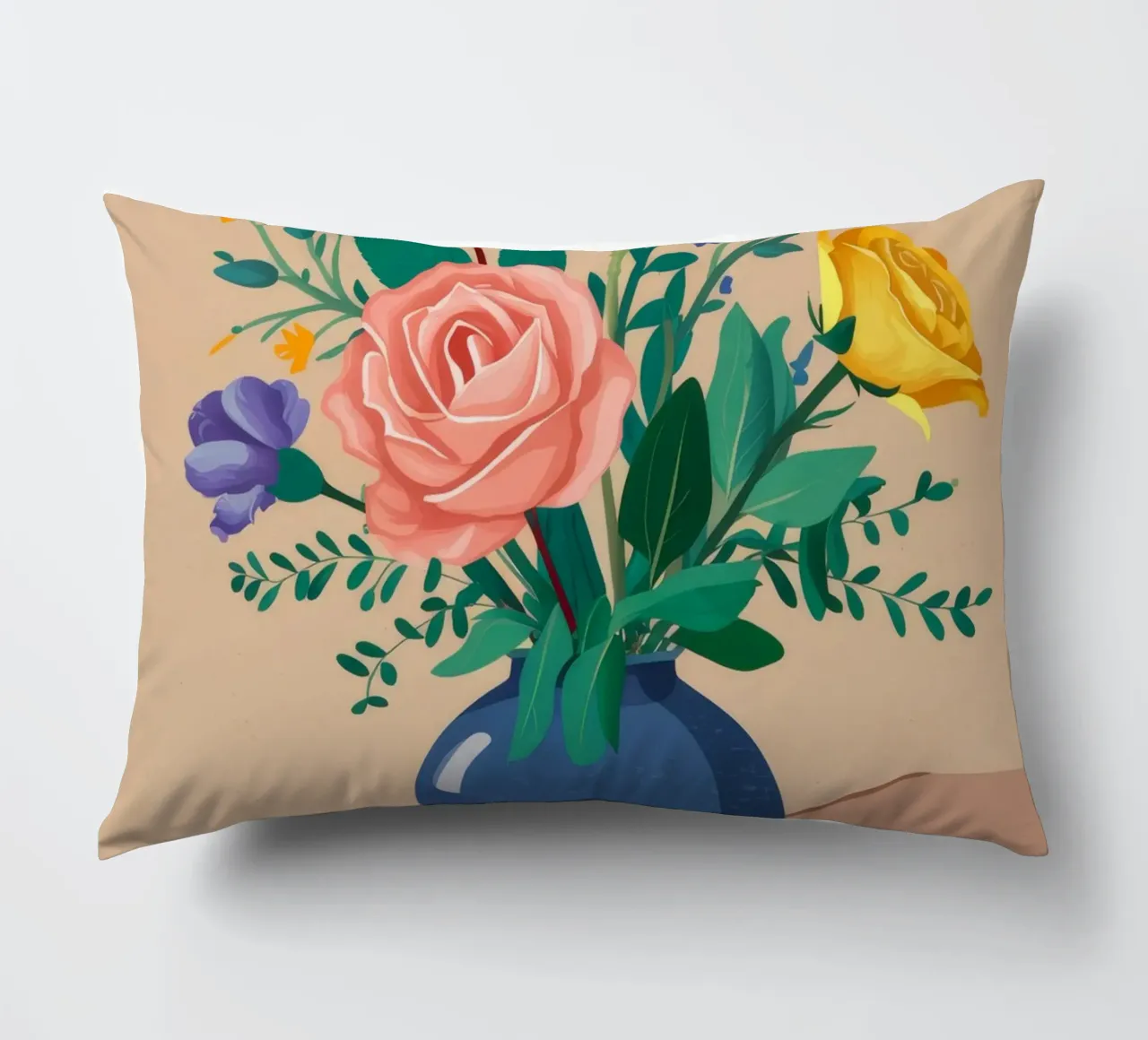 Bouquet misto in vaso blu cuscino da Muse Artworks