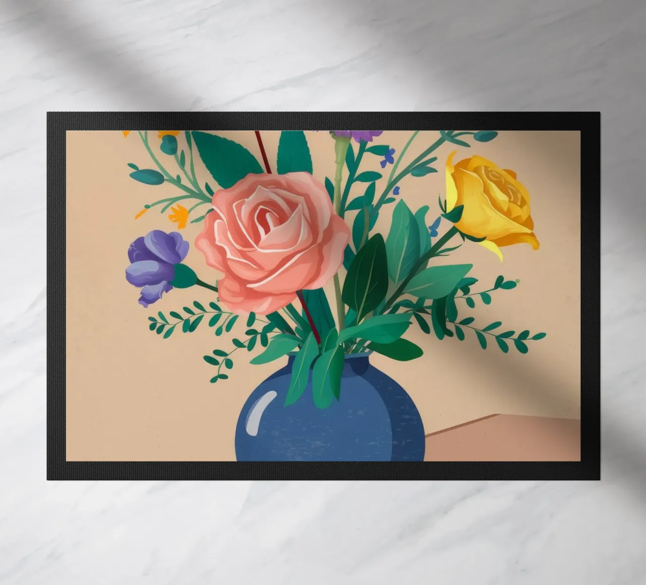 Bouquet misto in vaso blu zerbino da Muse Artworks