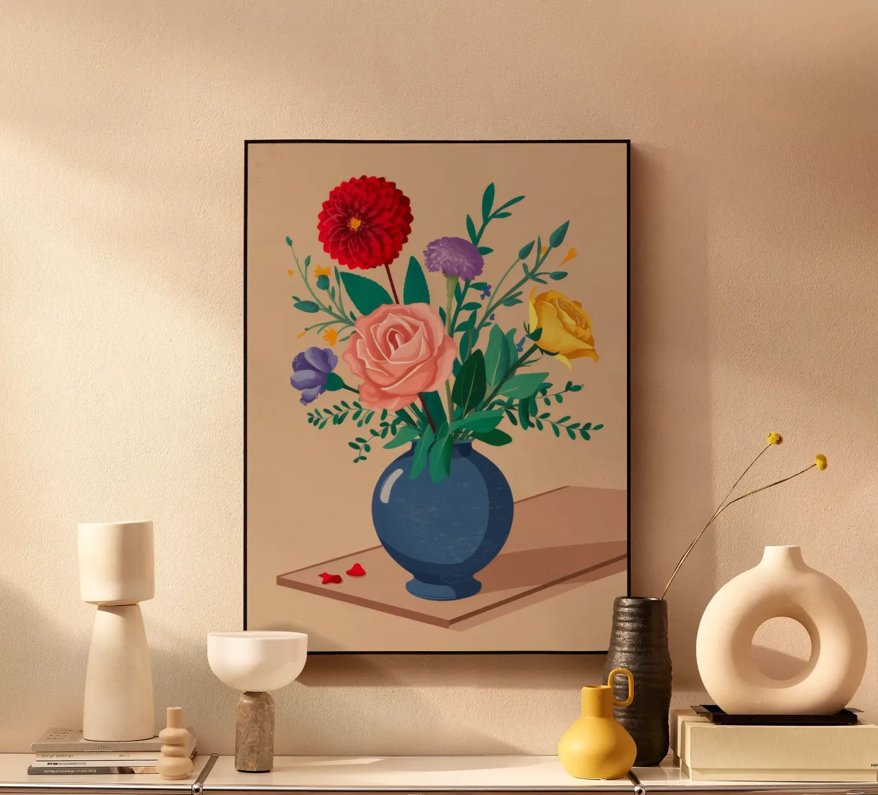 Bouquet misto in vaso blu alluminio dibond da Muse Artworks
