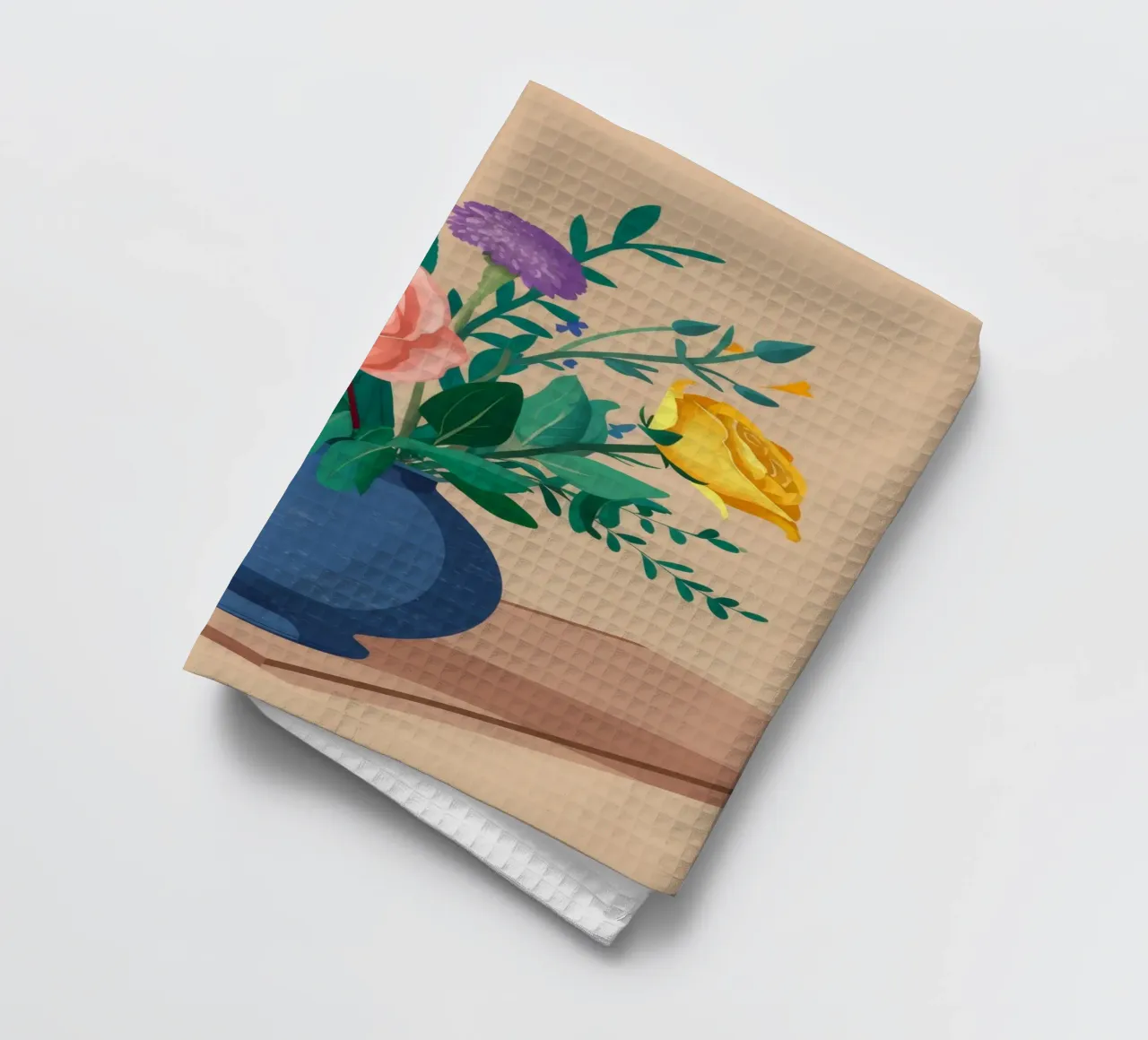 Blue Vase Mixed Bouquet tea towel by Muse Artworks