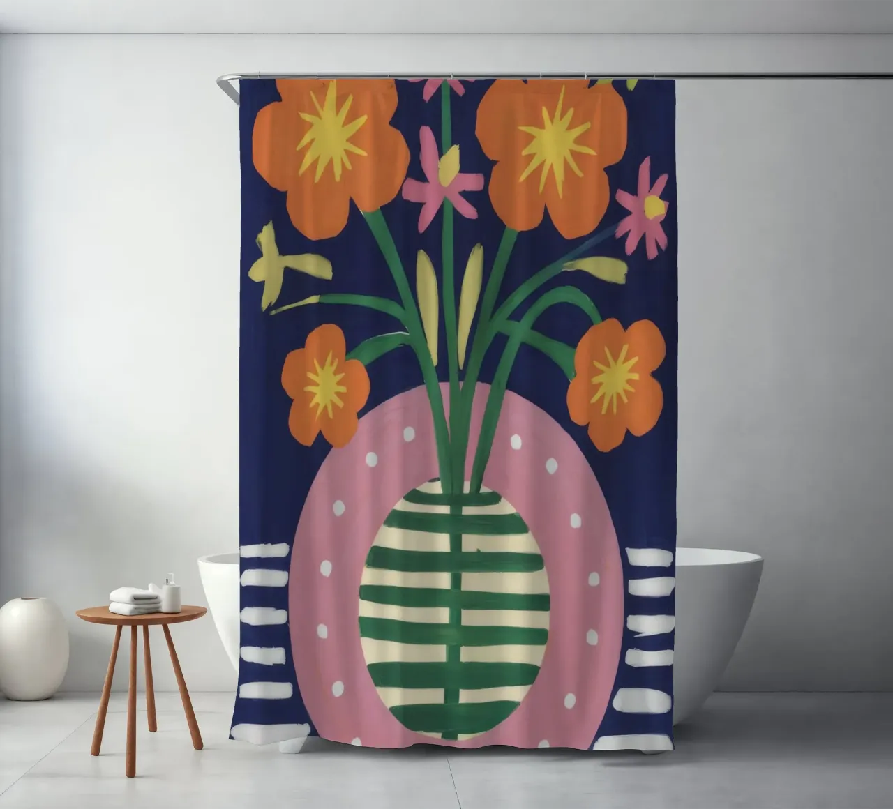 Vaso a righe Fiori d'arancio tenda da doccia da Haven Fantasy