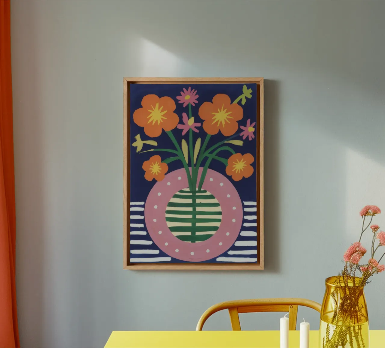 Vaso a righe Fiori d'arancio tela con Cornice a cassetta da Haven Fantasy