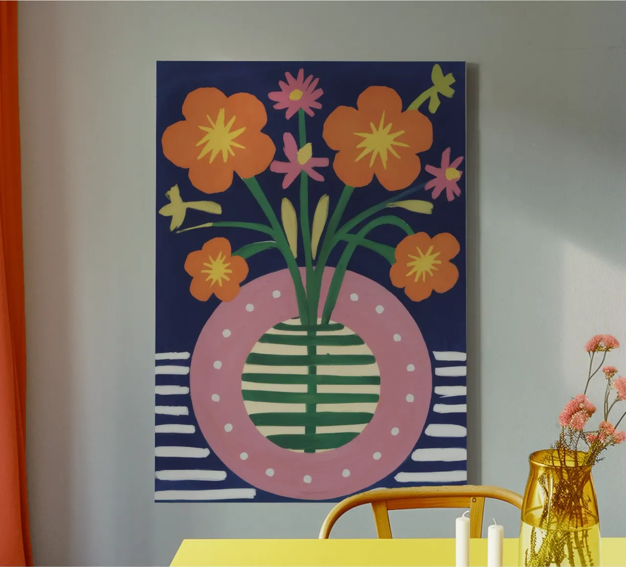 Vaso a righe Fiori d'arancio tela con Cornice a cassetta da Haven Fantasy