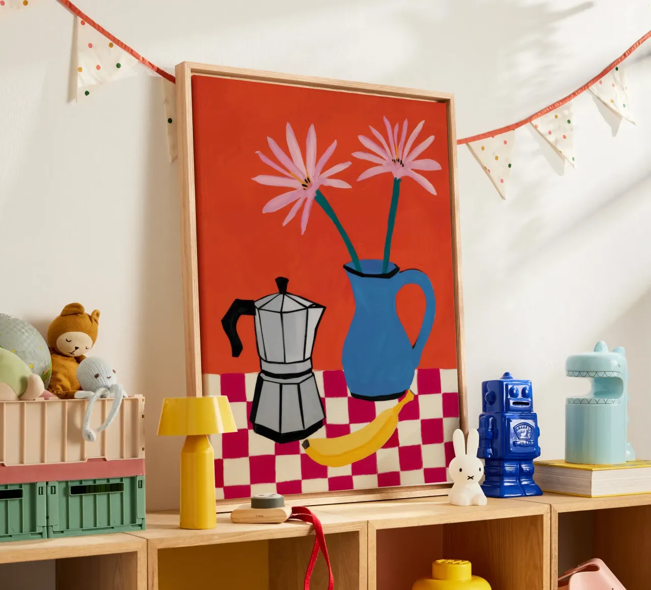 Mokkakanne mit Schachbrettboden Leinwand mit Schattenfugenrahmen von Muse Artworks