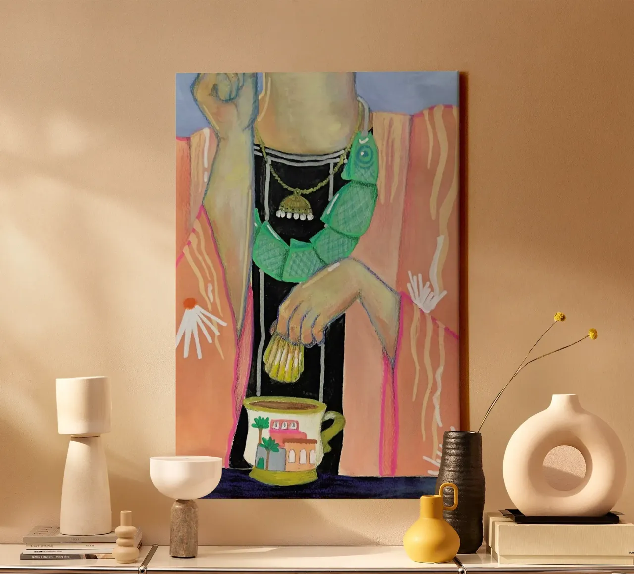 Tea And A Fish canvas met Baklijst van Paloma Kua