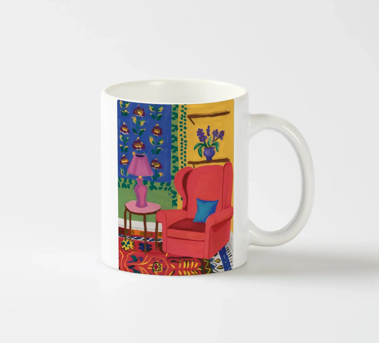 Red Armchair Reading Nook ceramic mug by FadeAura