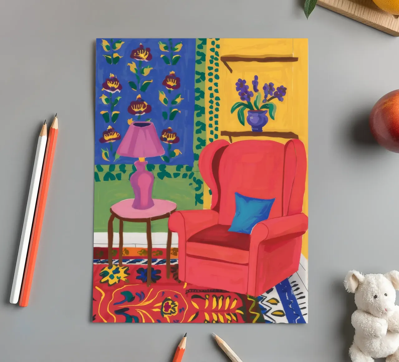 Red Armchair Reading Nook sticker sheet by FadeAura
