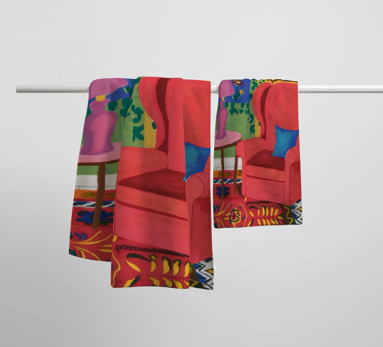 Red Armchair Reading Nook towel by FadeAura