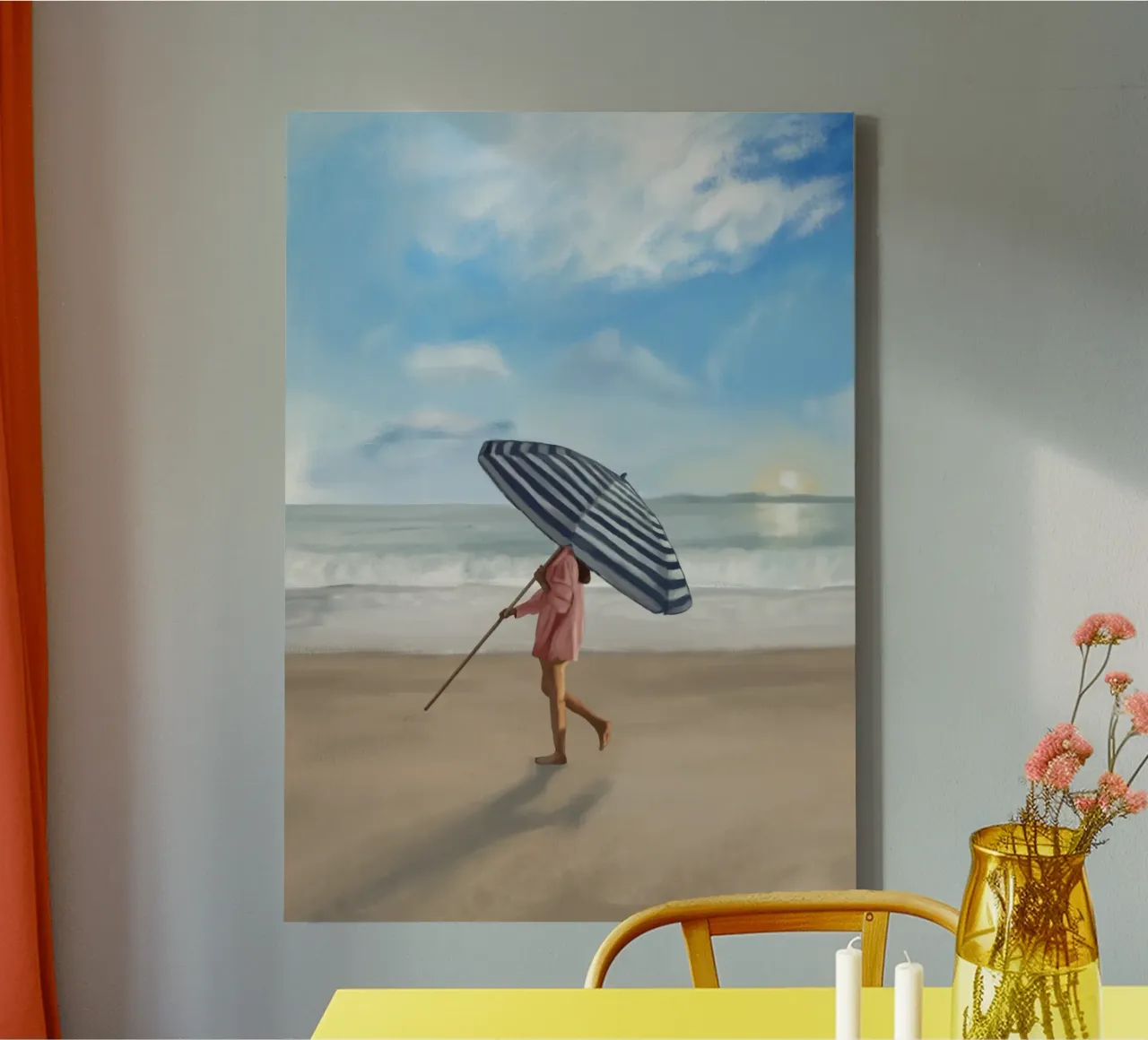 Blootsvoets in het zand canvas met Baklijst van Verse