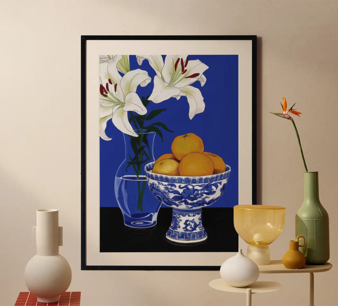 Vaso a cineserie Gigli bianchi poster con telaio in plastica da FadeAura