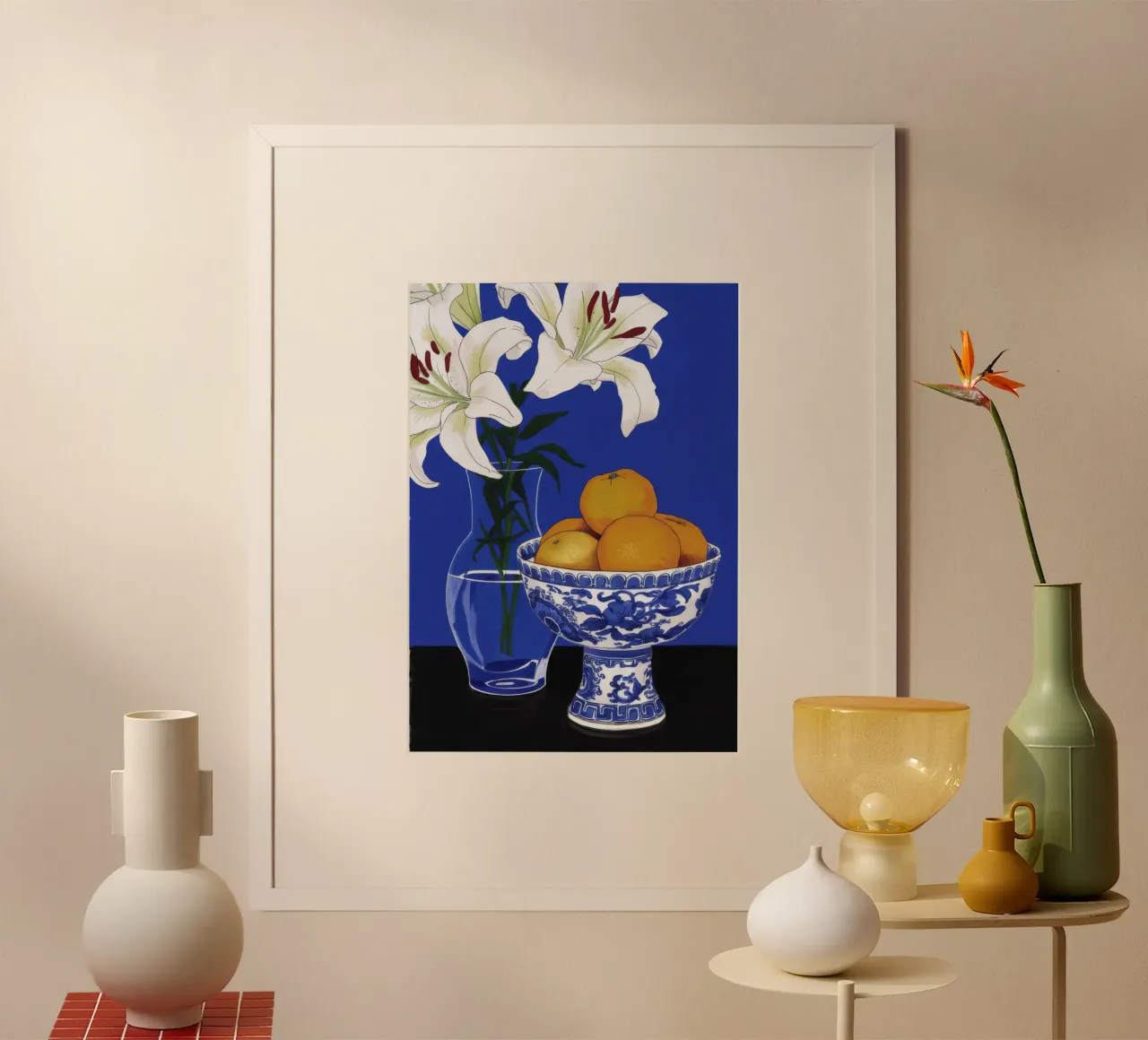 Vaso a cineserie Gigli bianchi poster con telaio in plastica da FadeAura