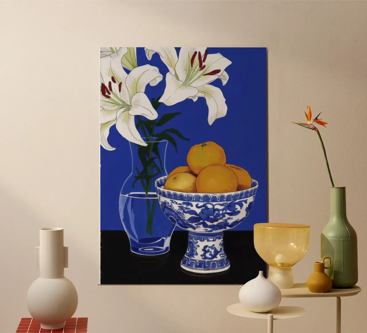 Vaso a cineserie Gigli bianchi poster con telaio in plastica da FadeAura