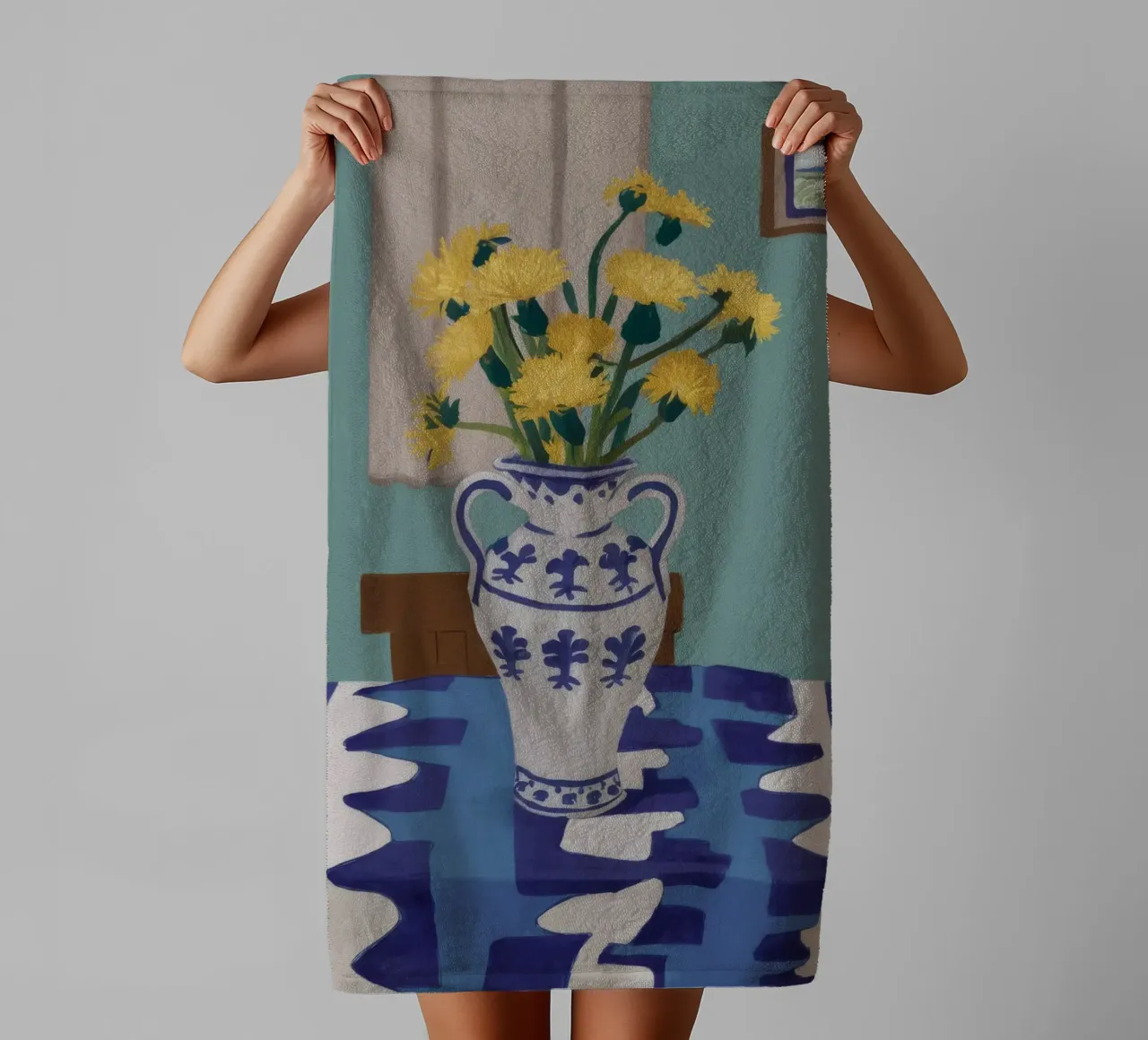 Vase Chinoiserie Fleurs Jaunes serviette de bain de Stone Decade