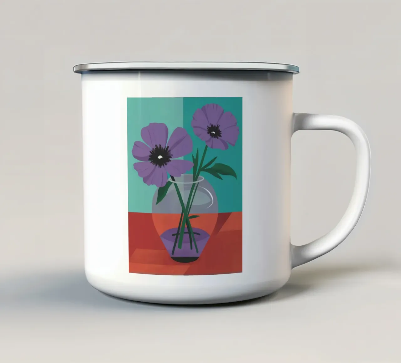 Vaso verde acqua Anemoni viola tazza in smalto da Haven Fantasy