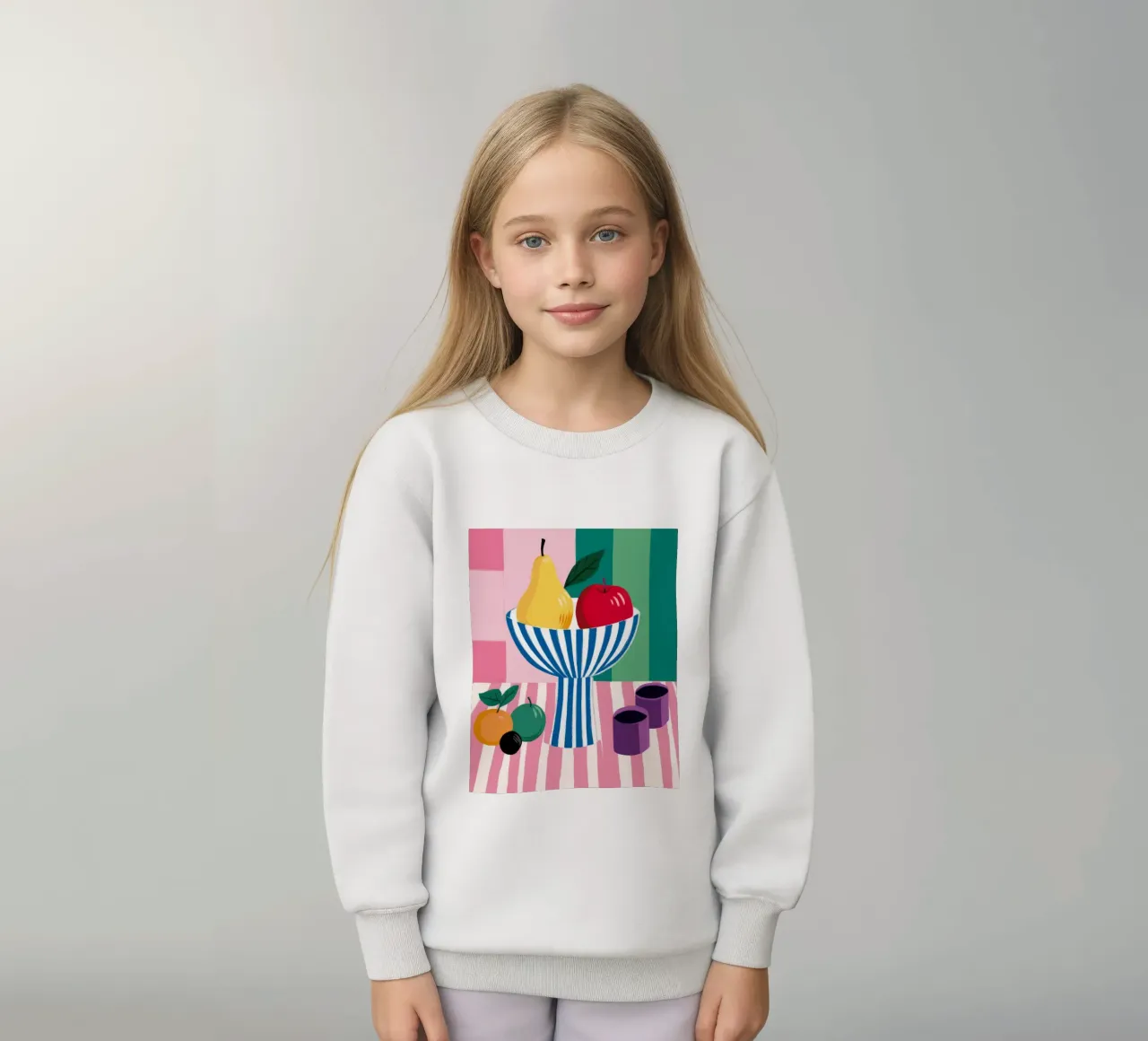 Striped Bowl Apple Pear kids sweatshirt by Haven Fantasy
