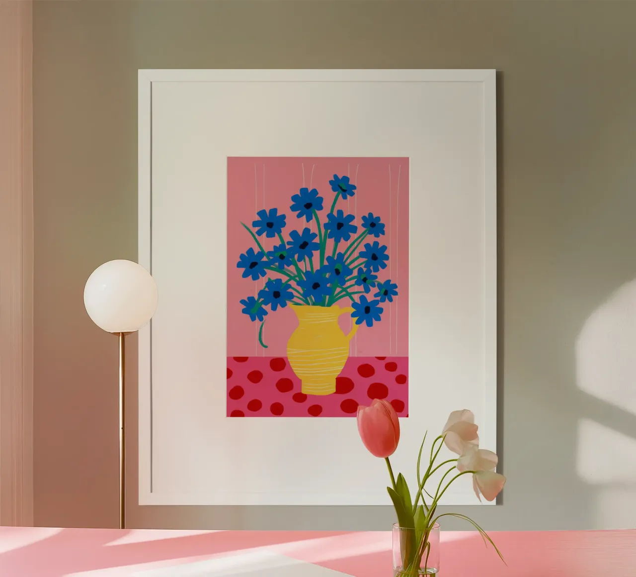 Vase jaune Asters bleus poster de FadeAura