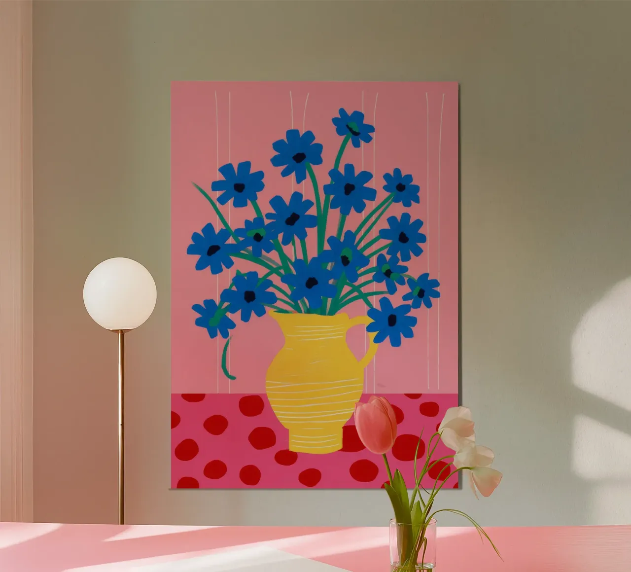 Vase jaune Asters bleus poster de FadeAura