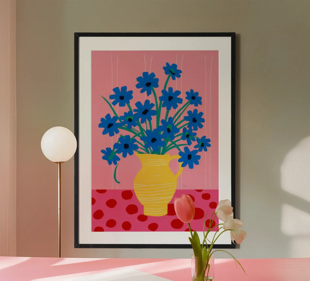 Vase jaune Asters bleus poster de FadeAura