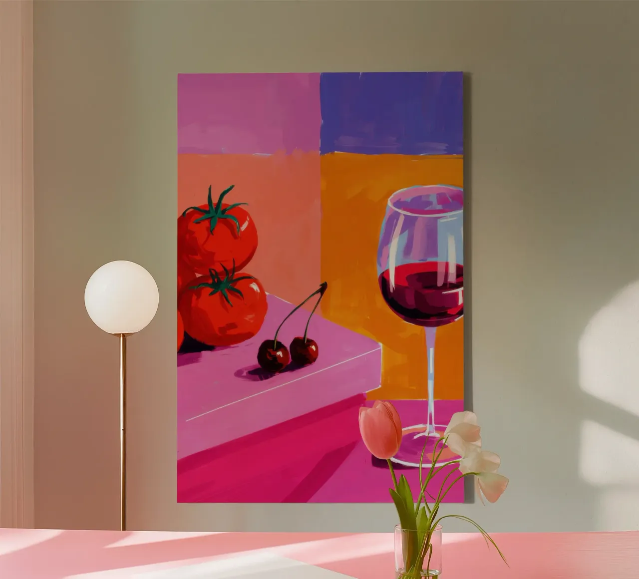 Tomate Vino Reposo lienzo con Marco flotante de Pale Aura