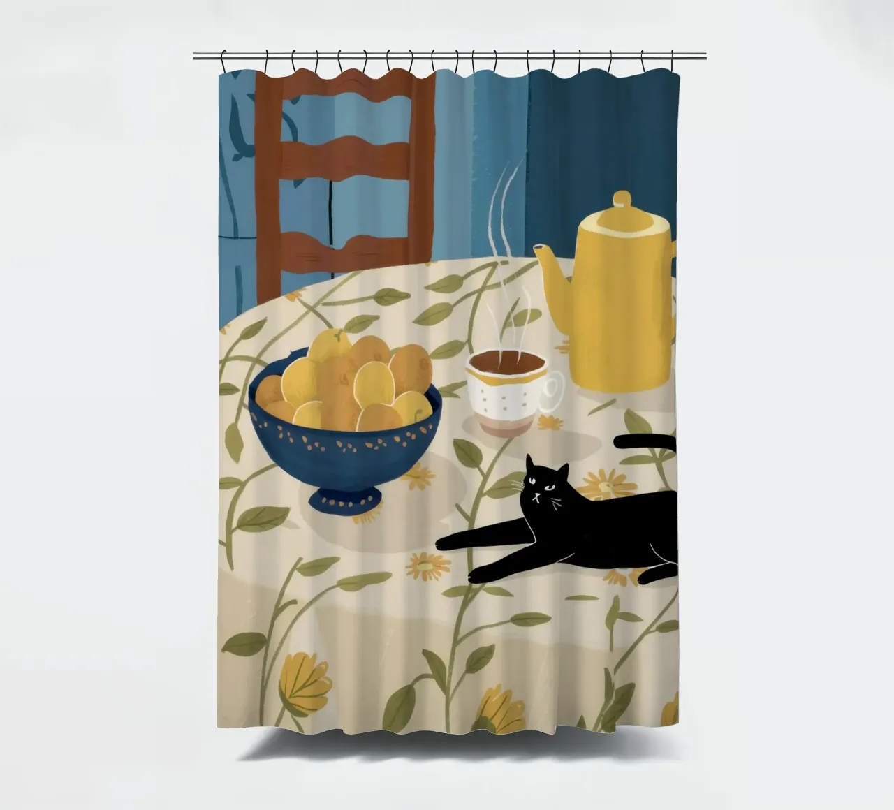 Table Cat Nap shower curtain by Pale Aura