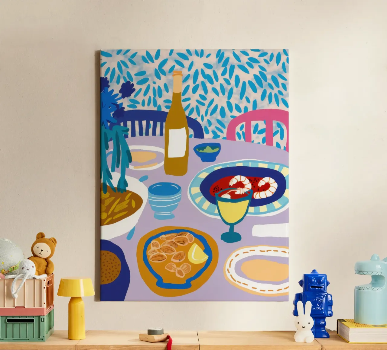 Blauwe tafel banket canvas met Baklijst van Pale Aura