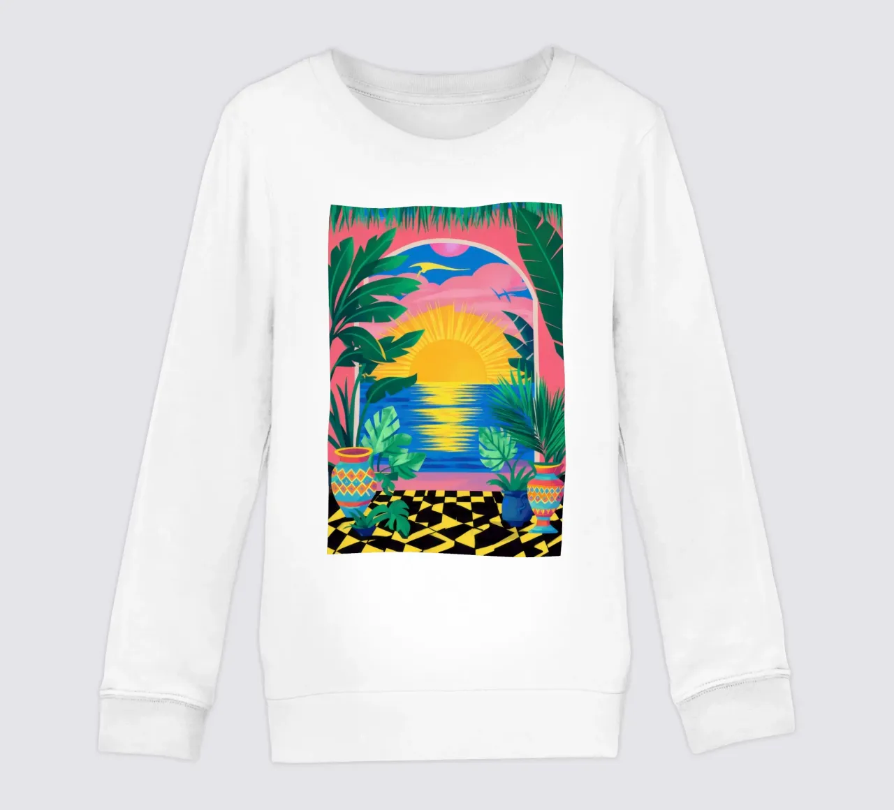 Palm zonsondergang paradijs kinder sweatshirt van Pale Aura