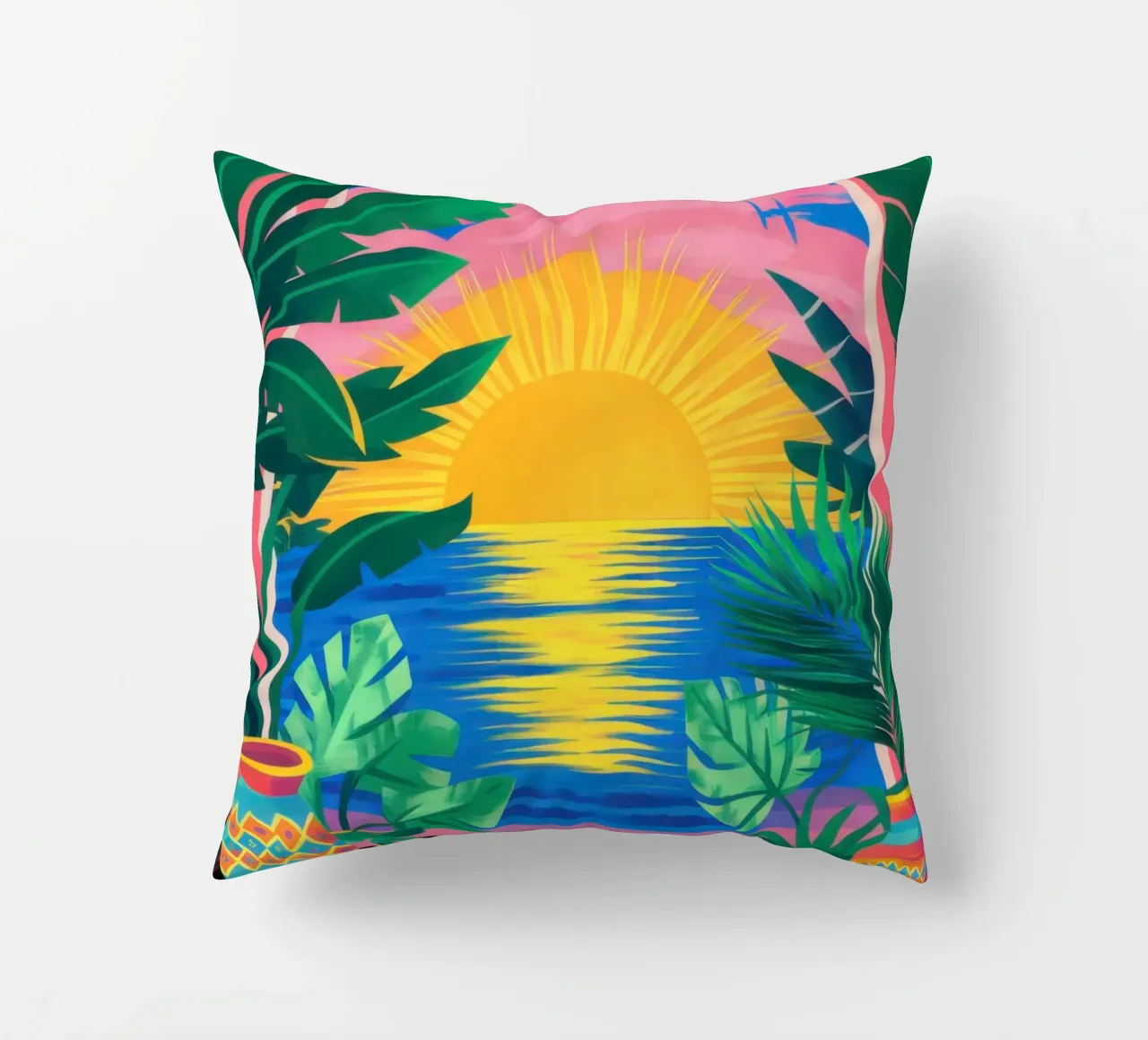 Paradiso delle palme al tramonto cuscino da Pale Aura