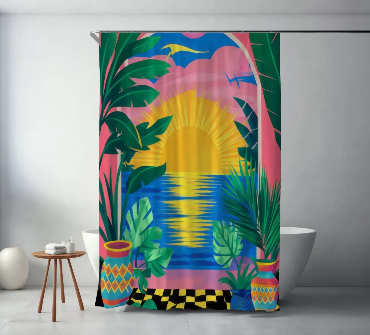 Sunset Palm Paradise shower curtain by Pale Aura