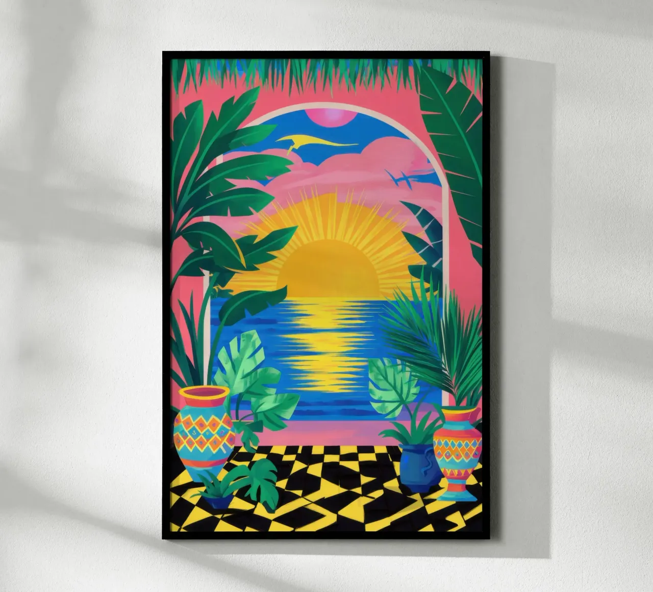 Palm zonsondergang paradijs hahnemühle van Pale Aura