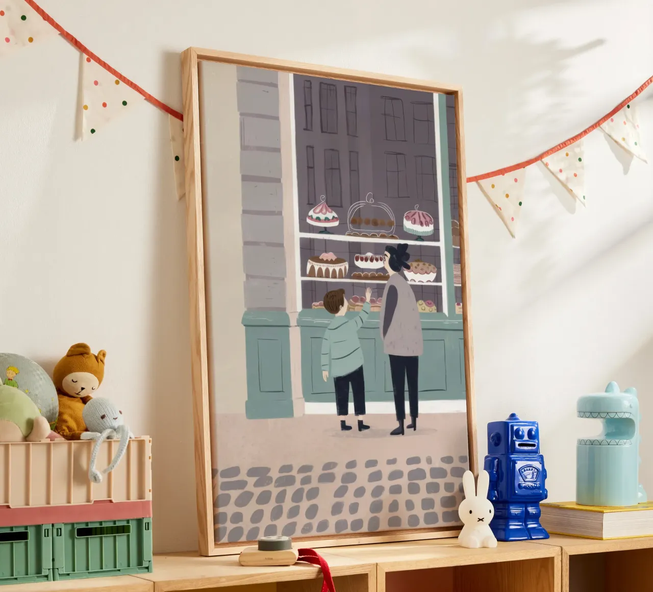 Bakery Window Shopper canvas with Floater frame by Pale Aura