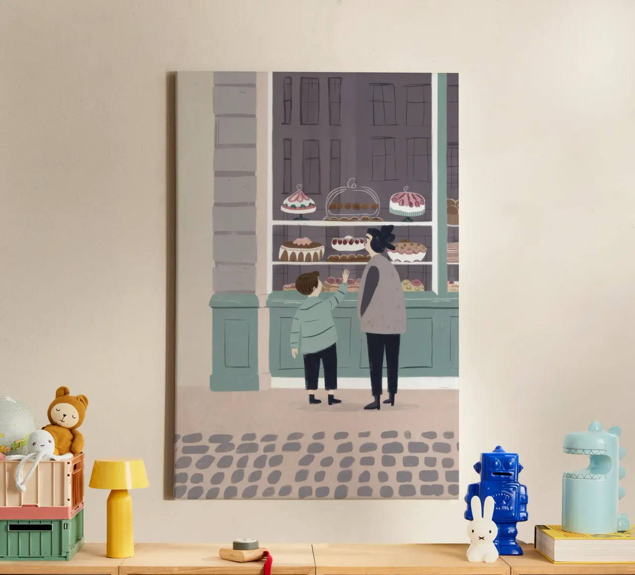 Bakery Window Shopper canvas with Floater frame by Pale Aura