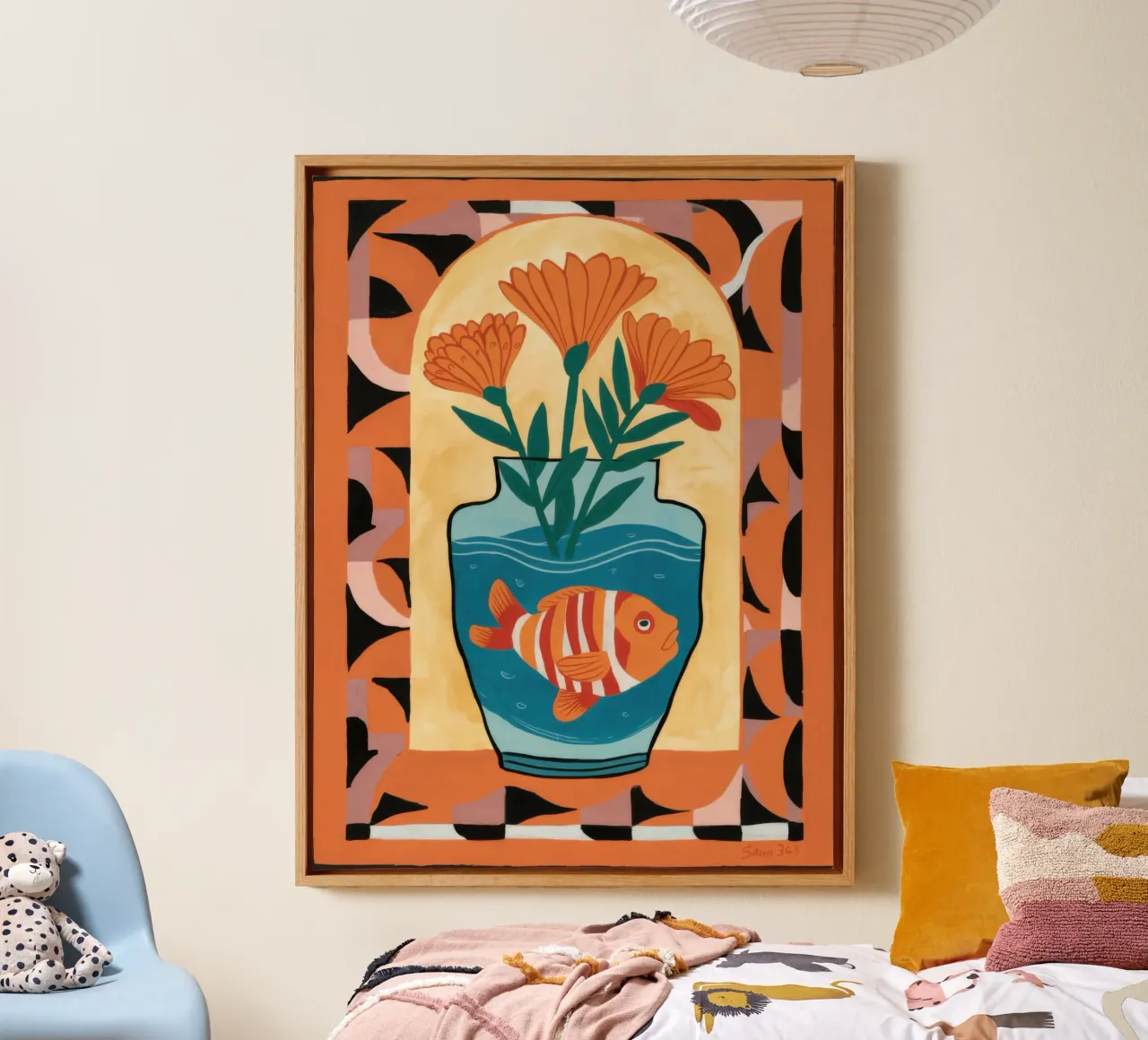Oranje vis boog canvas met Baklijst van Pale Aura