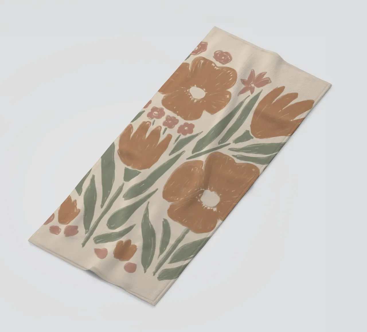 Abstract Floral Outlines on Beige beach towel by Melloi Art Print