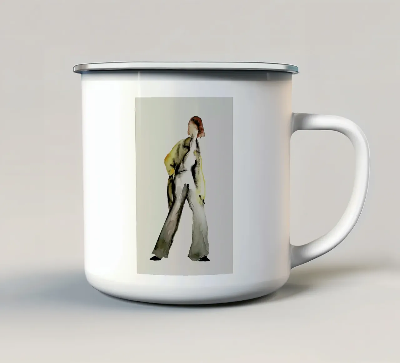 Yellow Coat enamel mug by XOXO Arte