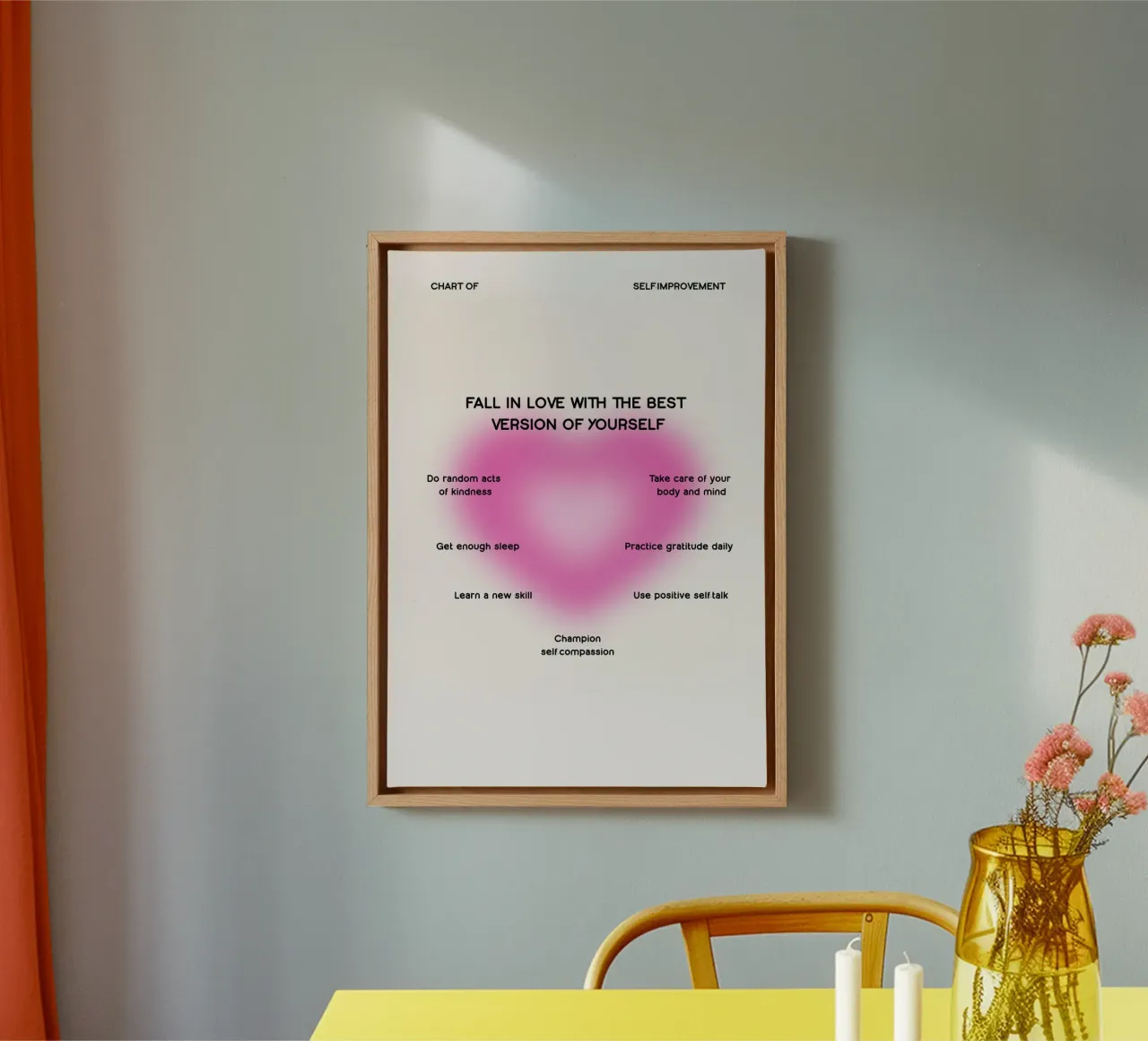Self-Improvement Chart: Fall in Love with Yourself Aura Art canvas with Floater frame by homdeco
