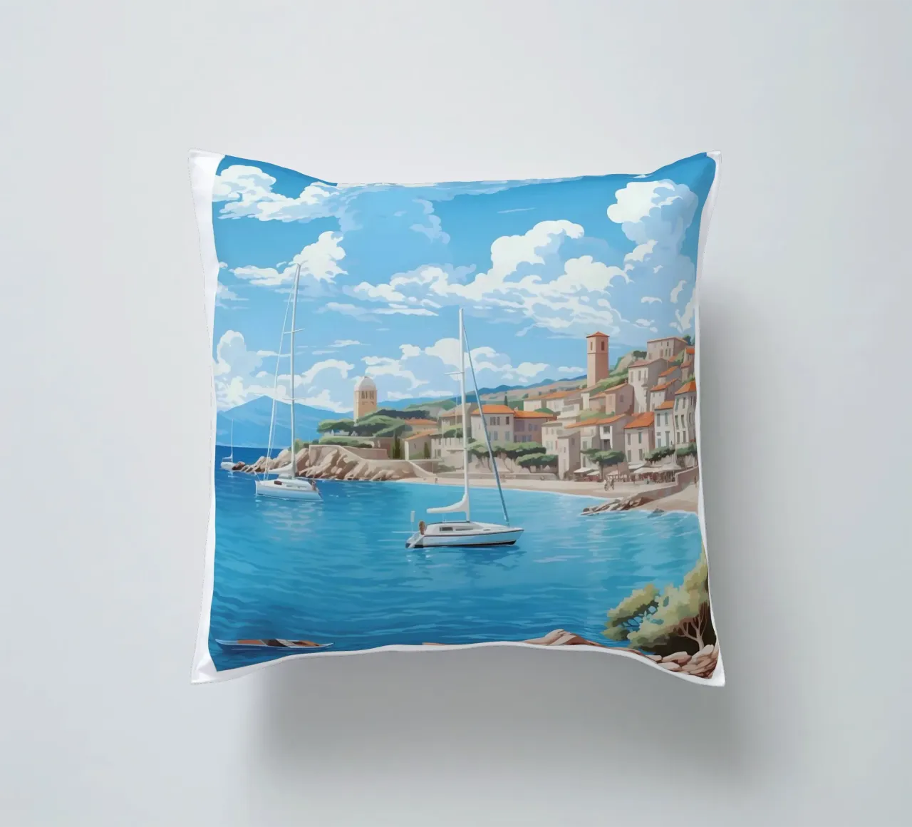 Saint-Tropez Costa Azzurra Poster | Viaggio d'epoca costiero cuscino da homdeco