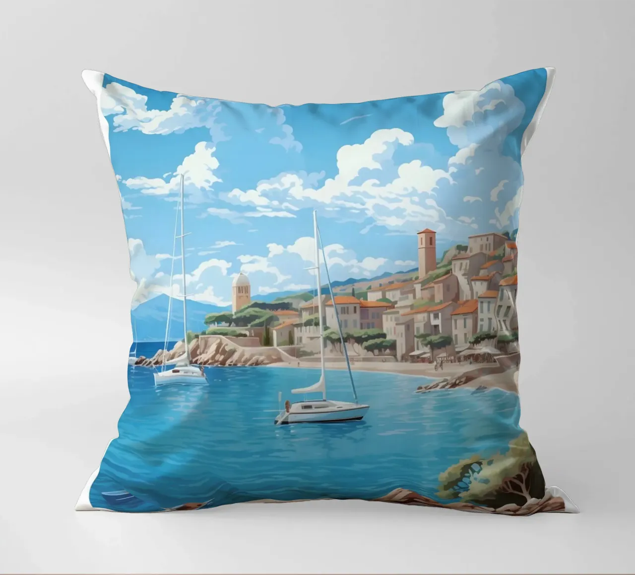 Saint-Tropez Costa Azzurra Poster | Viaggio d'epoca costiero cuscino da homdeco