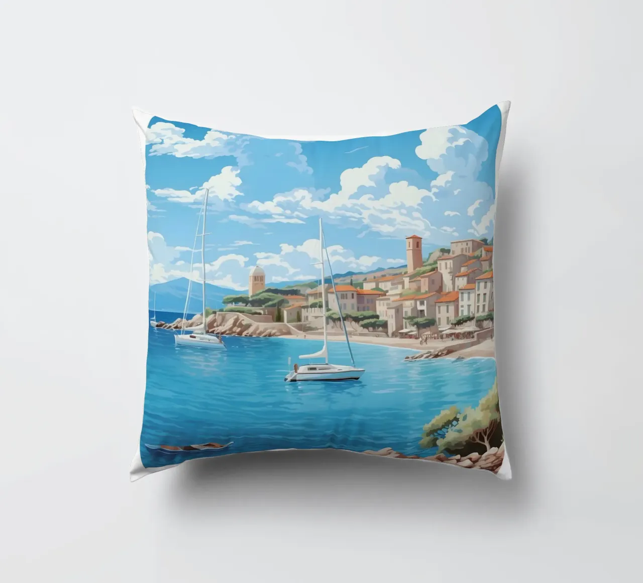 Saint-Tropez Costa Azzurra Poster | Viaggio d'epoca costiero cuscino da homdeco