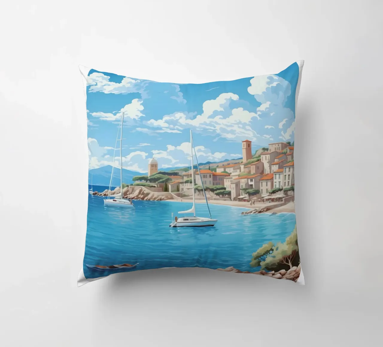 Saint-Tropez Costa Azzurra Poster | Viaggio d'epoca costiero cuscino da homdeco