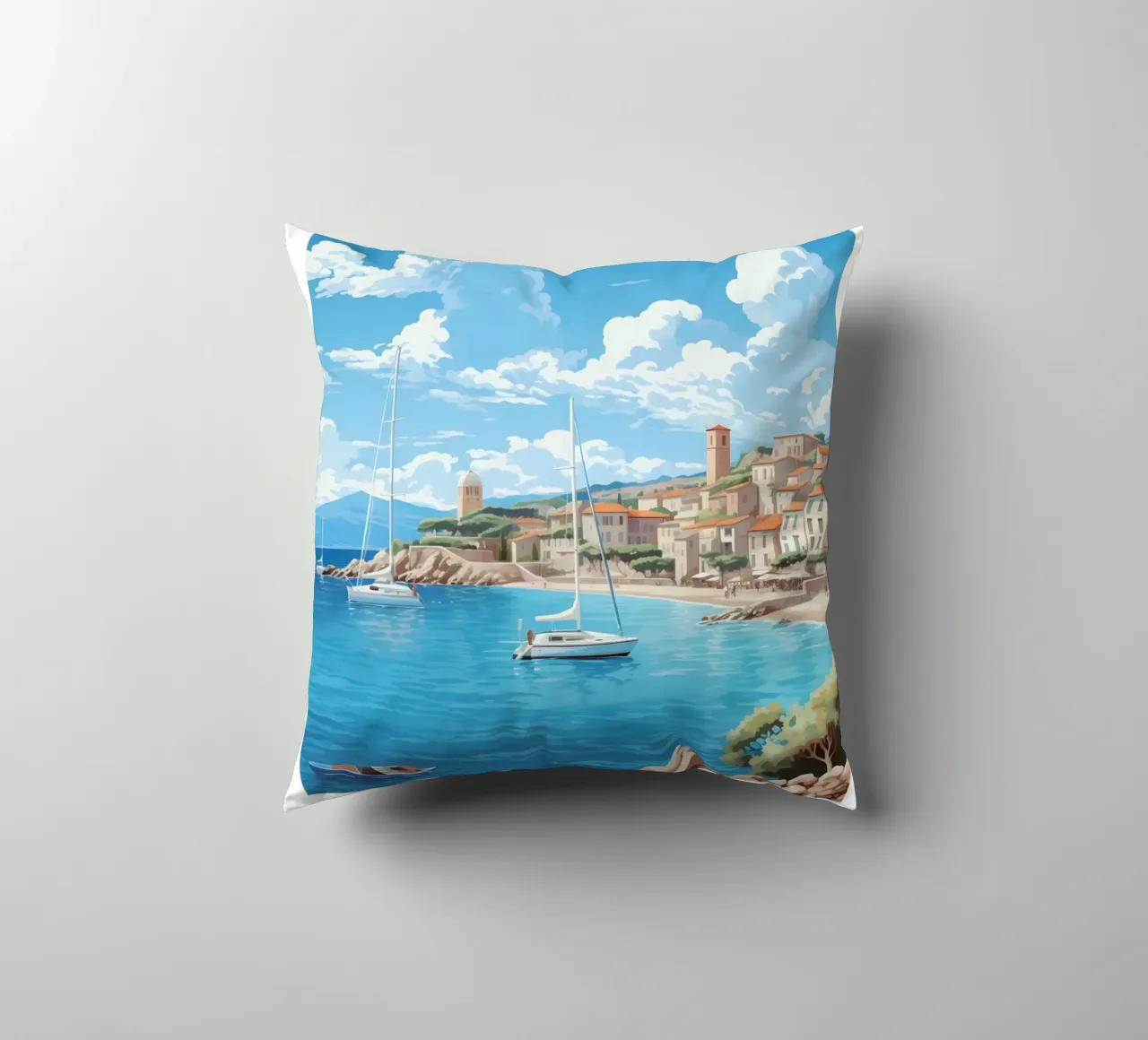 Saint-Tropez Costa Azzurra Poster | Viaggio d'epoca costiero cuscino da homdeco