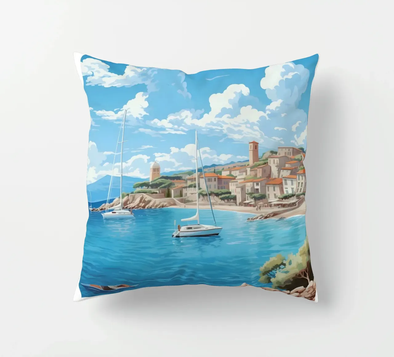 Saint-Tropez Costa Azzurra Poster | Viaggio d'epoca costiero cuscino da homdeco