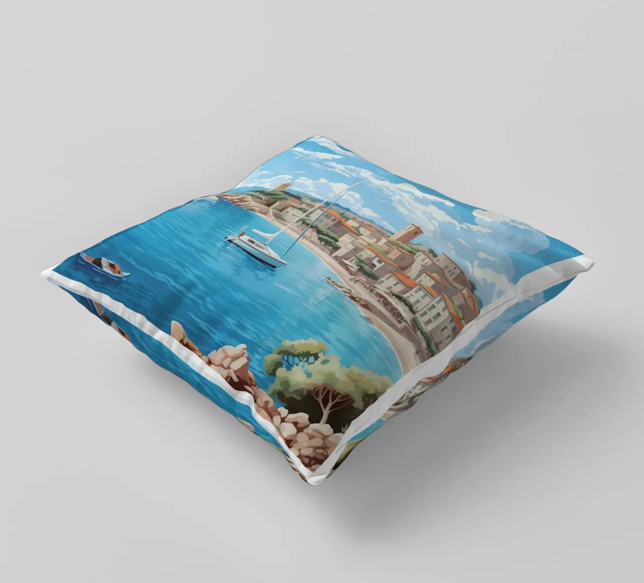 Saint-Tropez Costa Azzurra Poster | Viaggio d'epoca costiero cuscino da homdeco