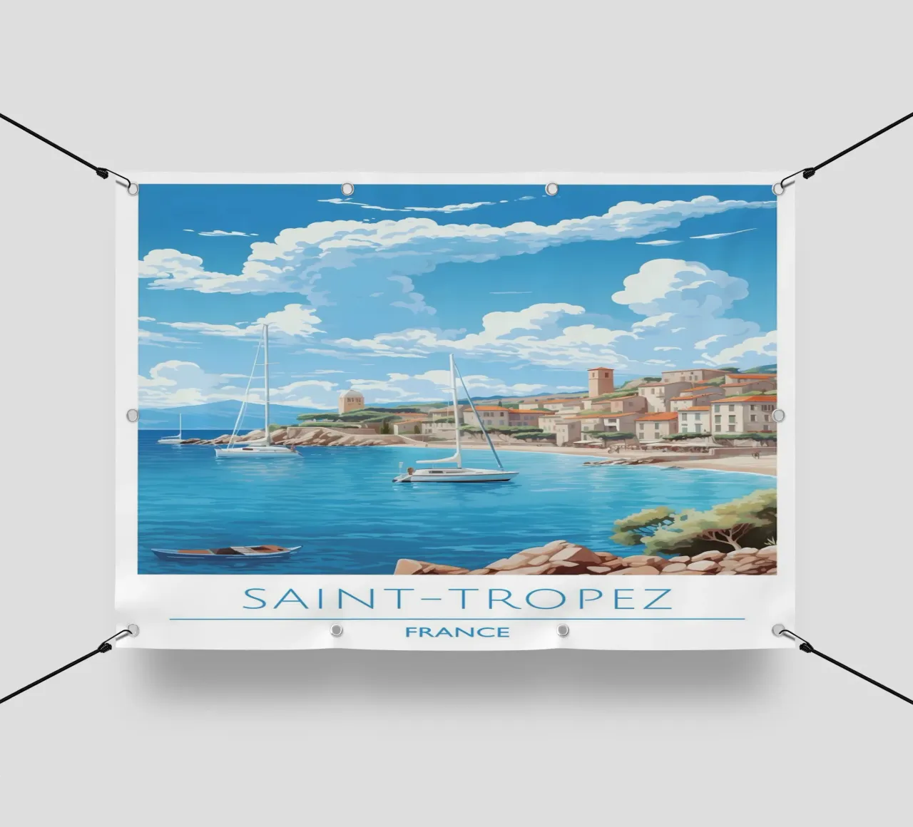 Saint-Tropez Costa Azzurra Poster | Viaggio d'epoca costiero telo in pvc da homdeco